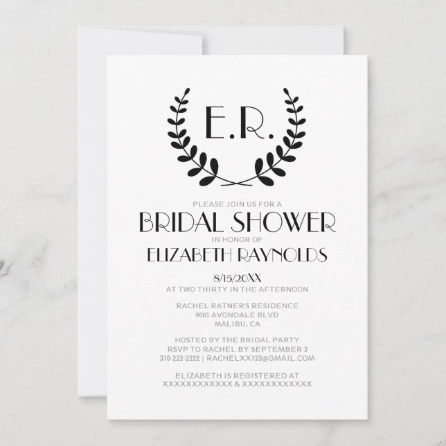 Convites Chás de panela preto e branco do monograma (Frente)