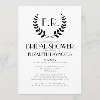 Convites Chás de panela preto e branco do monograma