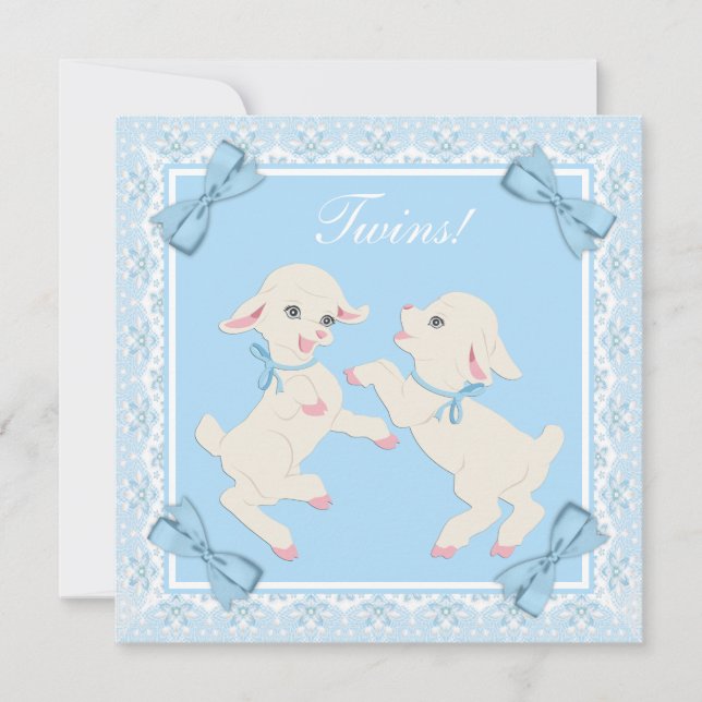 Convites Chás de Twin Baby Boy Blue Lamb (Frente)