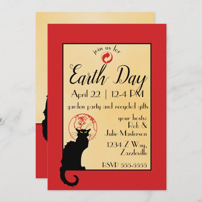 Convites Chat Noir Earth Day (Frente/Verso)