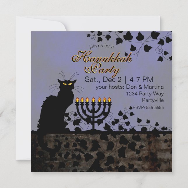 Convites Chat Noir Hanukkah (Frente)