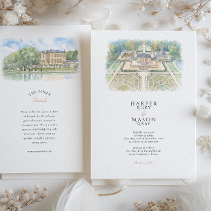 Convites Château de Villette França Aquarela Casamento