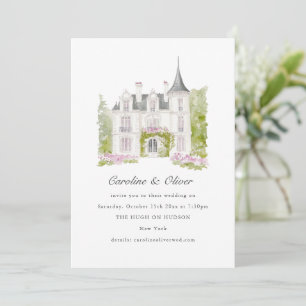 Convites Château Romântico Elegante Casamento Aquarela