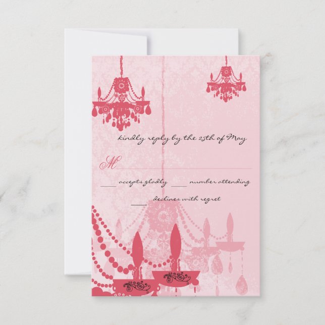 Convites Chateau Rosa Pink Chandelier Wedings (Frente)