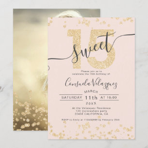 Convites Chave dourada confetti blush Foto de Quinceanera