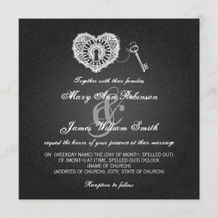 Convites Chave elegante do casamento a meu preto do coraç