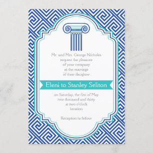 Convites Chave grega e aqua, casamento Grecian da coluna
