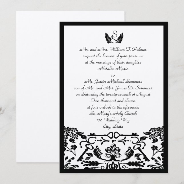 Convites Chave para Meu Coração/Casamento (Frente/Verso)