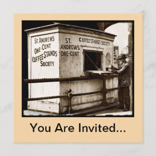 Convites Chávena de café da moeda de um centavo do vintag