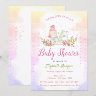 Convites Chávena Floral para Bebê Menina Chás de Bebê