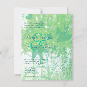 Convites Cheap Aqua Blue & Lime Birds & Swirls Wedding 