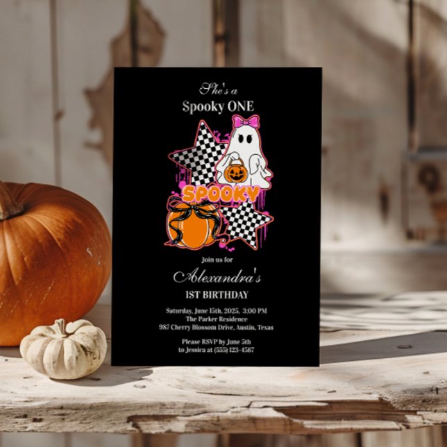 Convites Checkered Ghost Halloween 1st Birthday (Criador carregado)