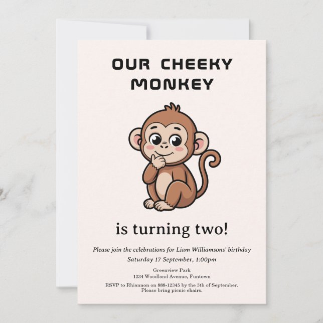 Convites Cheeky Monkey 2nd Birthday invitation (Frente)