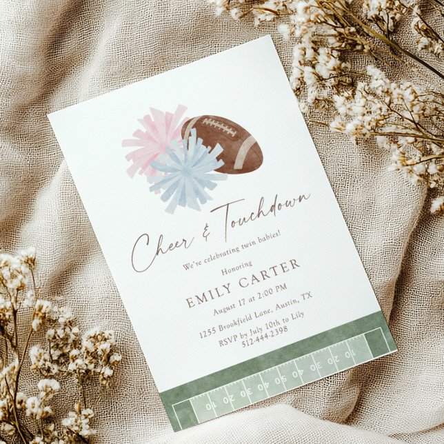Convites Cheer and Touchdown Twin Baby Shower (Criador carregado)