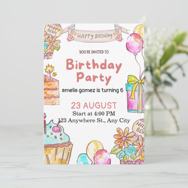 Convites Cheerful and Playful Birthday Design (Em pé/Frente)