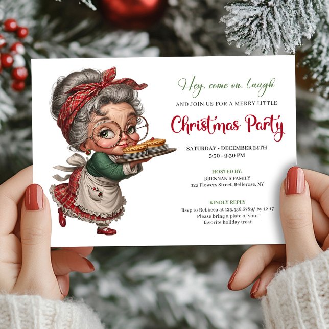 Convites Cheerful festive woman funny Christmas party   (Cheerful festive woman funny Christmas party invite)