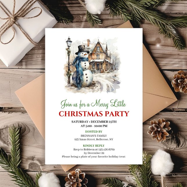 Convites Cheerful red green winter scene party invite (Cheerful red green winter scene party invite)