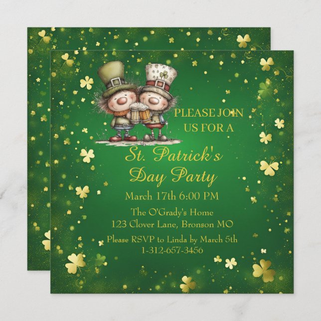 Convites Cheerful St. Patrick’s Day Party Invitation  (Frente/Verso)