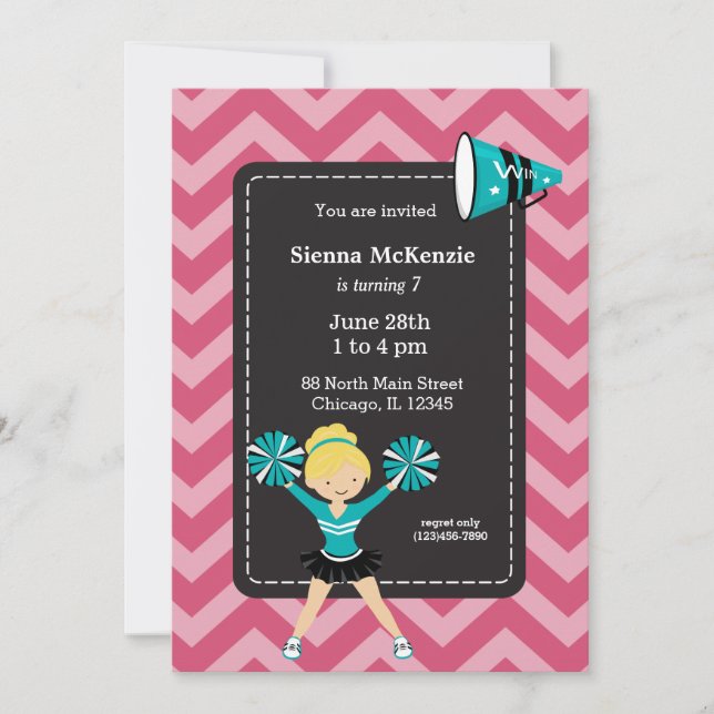 Convites Cheerleader, escolha sua própria cor de fundo (Frente)