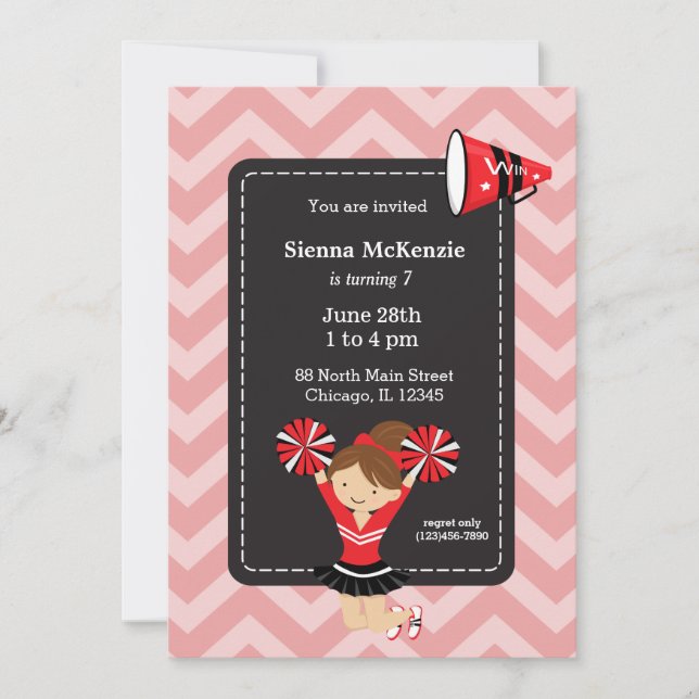 Convites Cheerleader, escolha sua própria cor de fundo (Frente)