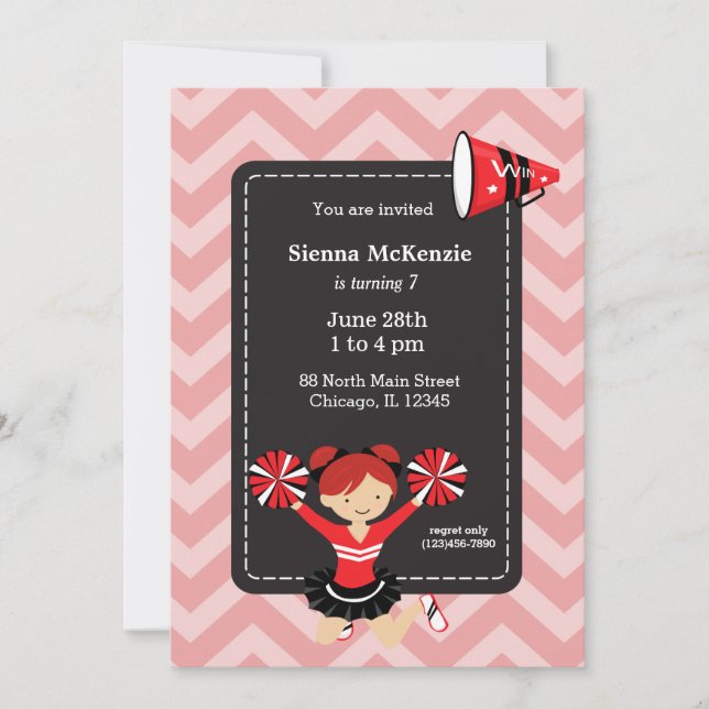 Convites Cheerleader, escolha sua própria cor de fundo (Frente)