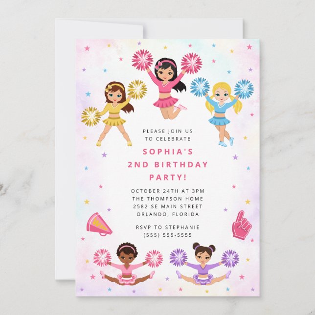 Convites Cheerleader Girl Birthday Party Invitation (Frente)