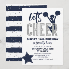 Convites Cheerleading Navy e Prata Cheer Aniversário