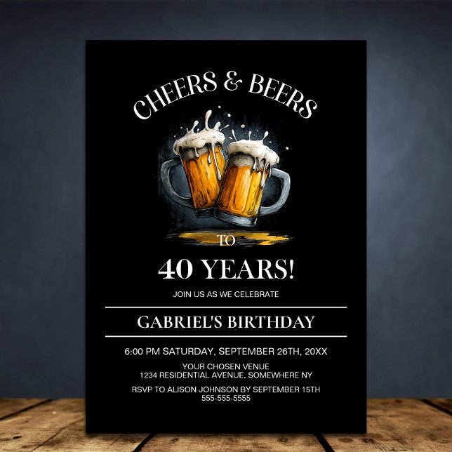 Convites Cheers and Beers 40th Birthday Party (Criador carregado)