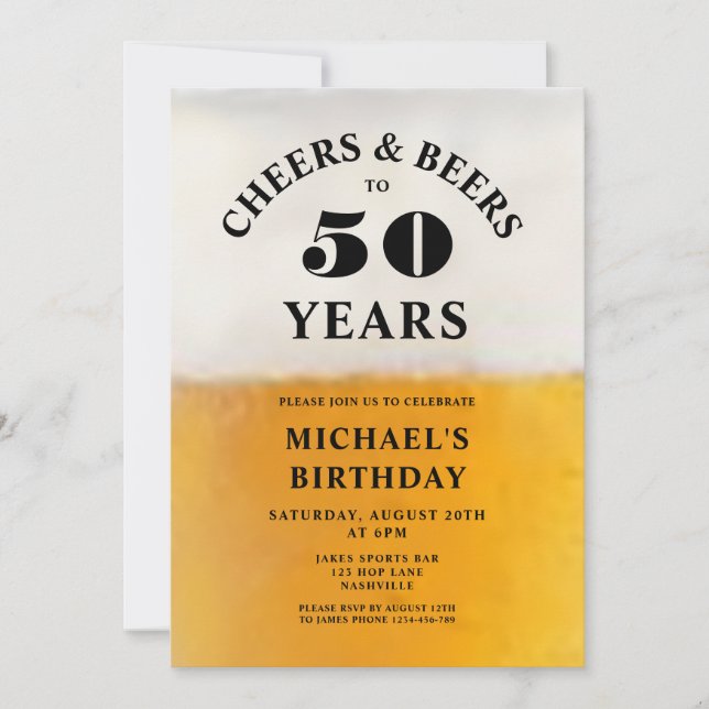 Convites Cheers And Beers 50th Birthday (Frente)