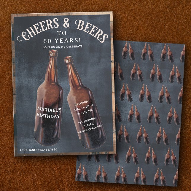 Convites Cheers and Beers 60th Beer Birthday Party (Cheers and Beers 60th Beer Birthday Party Invitation)