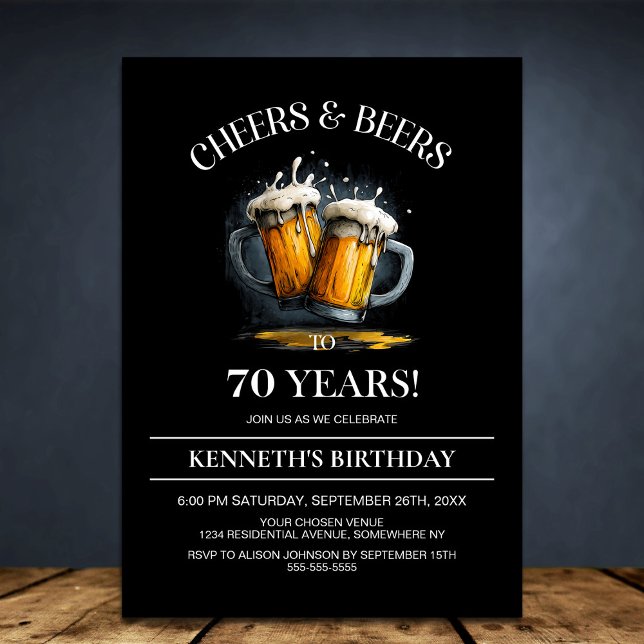Convites Cheers and Beers 70th Birthday Party (Criador carregado)