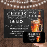 Convites Cheers and Beers aniversário de 30 anos Rustic<br><div class="desc">Aplausos e cervejas. Convites de aniversário. É fácil personalizar. Todo o texto é ajustável e fácil de mudar para as necessidades do seu próprio partido. Elementos de fundo do quadro e da rústica. Diversão Chalkboard espirra e floresce. Caneca de cerveja de aquarela. Convites para ele. design de aniversário de CHURRASCO...</div>