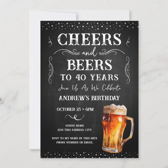 Convites Cheers and Beers aniversário de 40 anos Chalkboard (Frente)