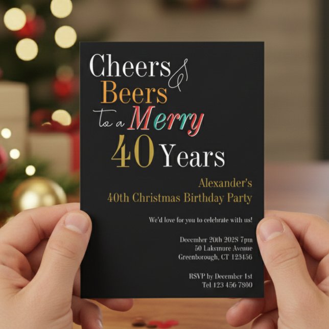 Convites Cheers and Beers Merry 40th Christmas Birthday (Criador carregado)