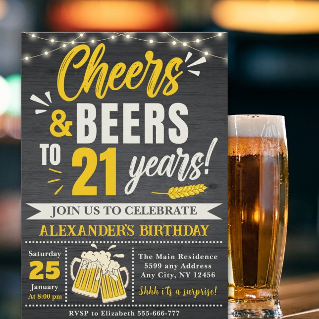Convites Cheers and Beers to 21 Years, Beer-Themed  (Criador carregado)