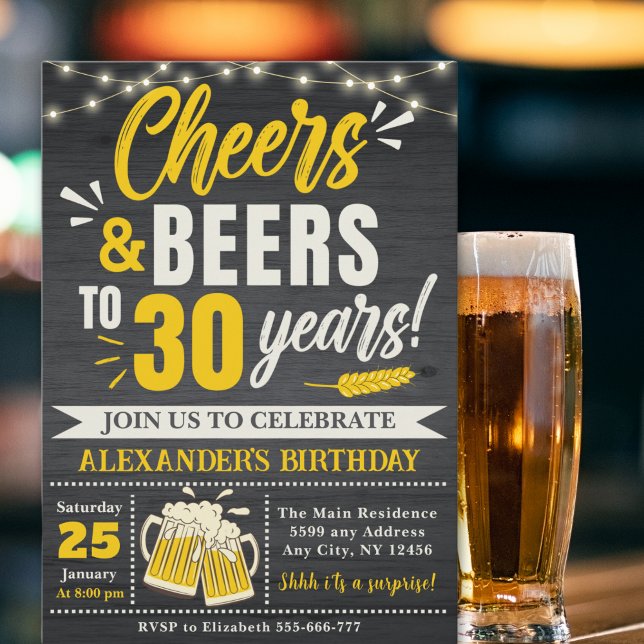 Convites Cheers and Beers to 30 Years, Beer-Themed  (Criador carregado)