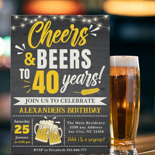 Convites Cheers and Beers to 40 Years, Beer-Themed  (Criador carregado)