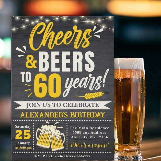 Convites Cheers and Beers to 60 Years, Beer-Themed  (Criador carregado)