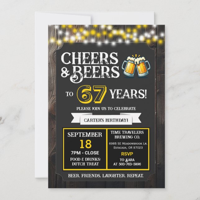 Convites Cheers and Beers to 67 Years Brewery Birthday (Frente)