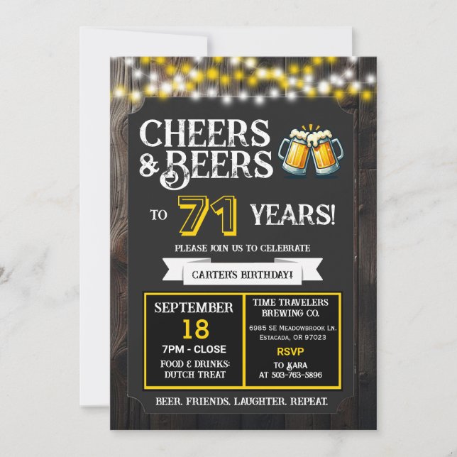 Convites Cheers and Beers to 71 Years Brewery Birthday (Frente)