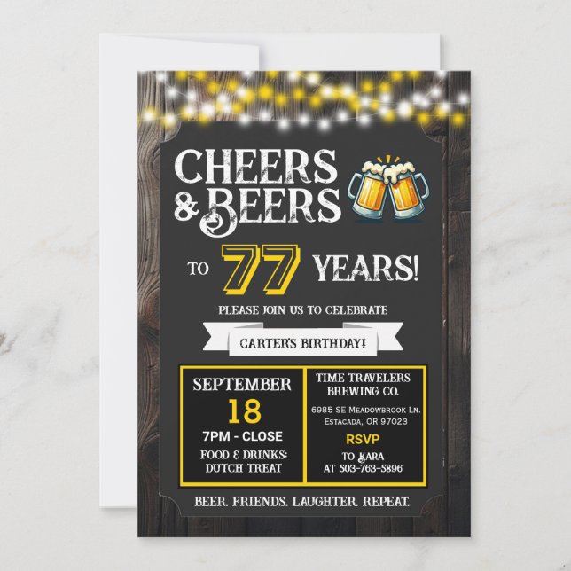 Convites Cheers and Beers to 77 Years Brewery Birthday (Frente)
