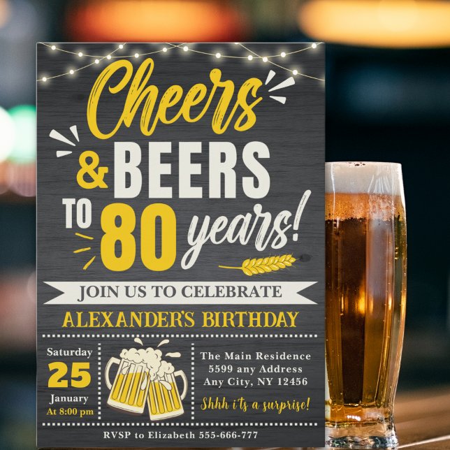 Convites Cheers and Beers to 80 Years, Beer-Themed  (Criador carregado)
