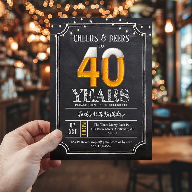 Convites Cheers & Beers Men's 40th Birthday Invitation (Raise a glass to 40 years of good times with this Cheers & Beers 40th Birthday Invitation!)