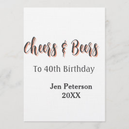 Convites Cheers & beers to 40th birthday gray name year sin