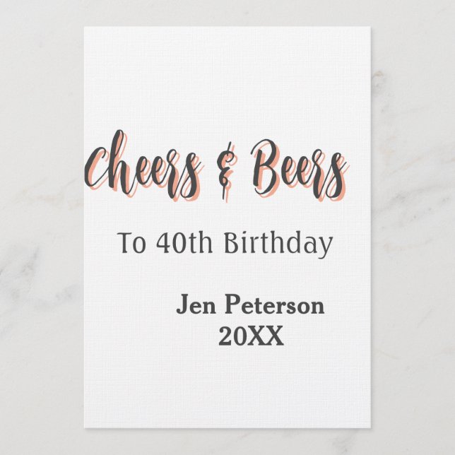 Convites Cheers & beers to 40th birthday gray name year sin (Frente)