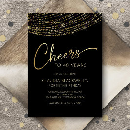 Convites Cheers Black Dourado aniversário de 40 anos