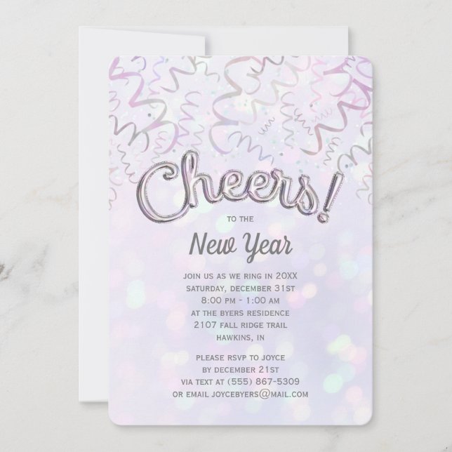Convites Cheers Iridescent Bokeh Véspera de ano novo (Frente)