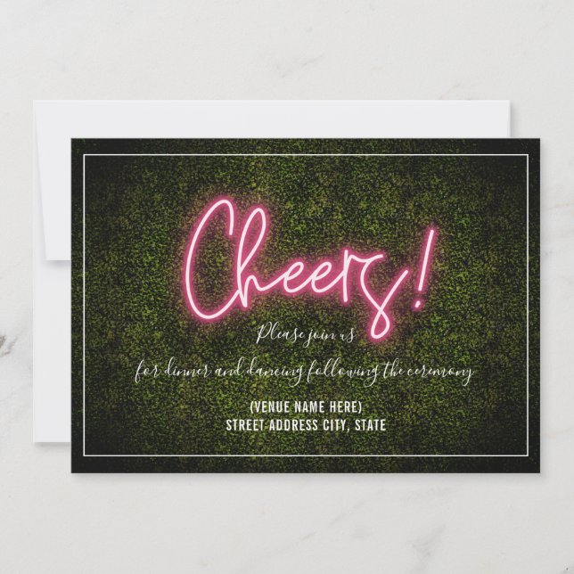 Convites Cheers Neon Boxwood Recepção de casamento (Frente)