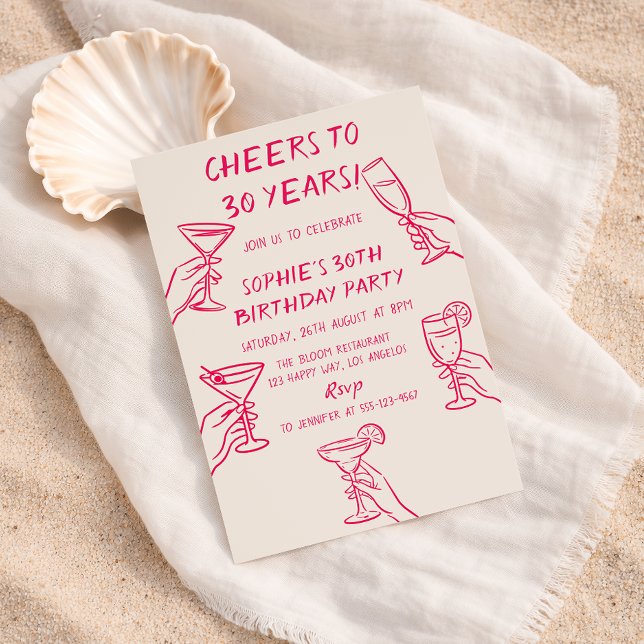 Convites Cheers to 30 Years Beige Cocktail 30th Birthday (Criador carregado)