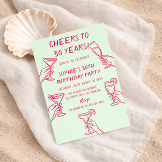 Convites Cheers to 30 Years Green Cocktail 30th Birthday